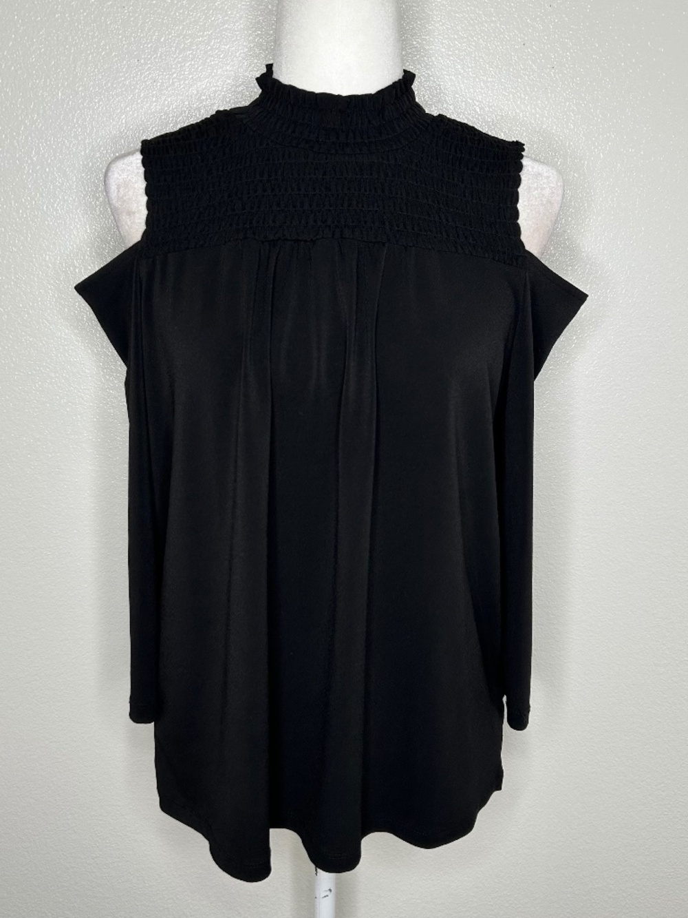 Adrianna Papell Womens Black Cold Shoulder Stretch High-Neck Top Blouse Size M